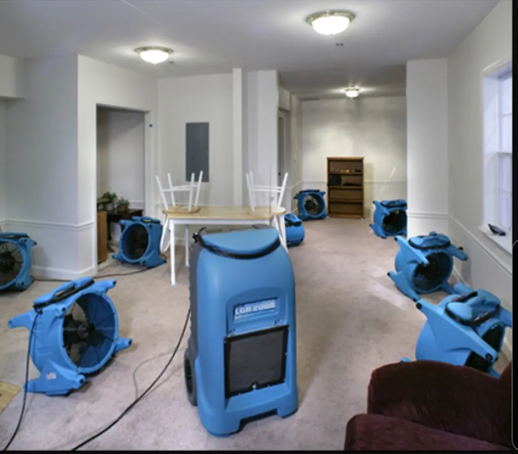 Air movers and dehumidifier setup for Water Damage Restoration in Chanceford