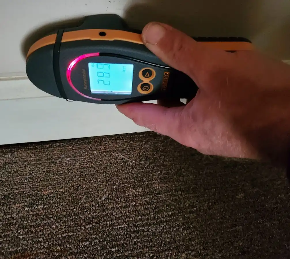 Moisture detection at baseboard during Sewage Cleanup & Sanitation in Chanceford